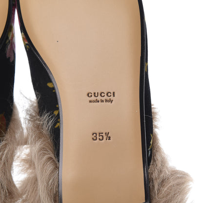 Gucci Velvet Fur Floral Womens Princetown Slippers 35.5 Black 6 of 8