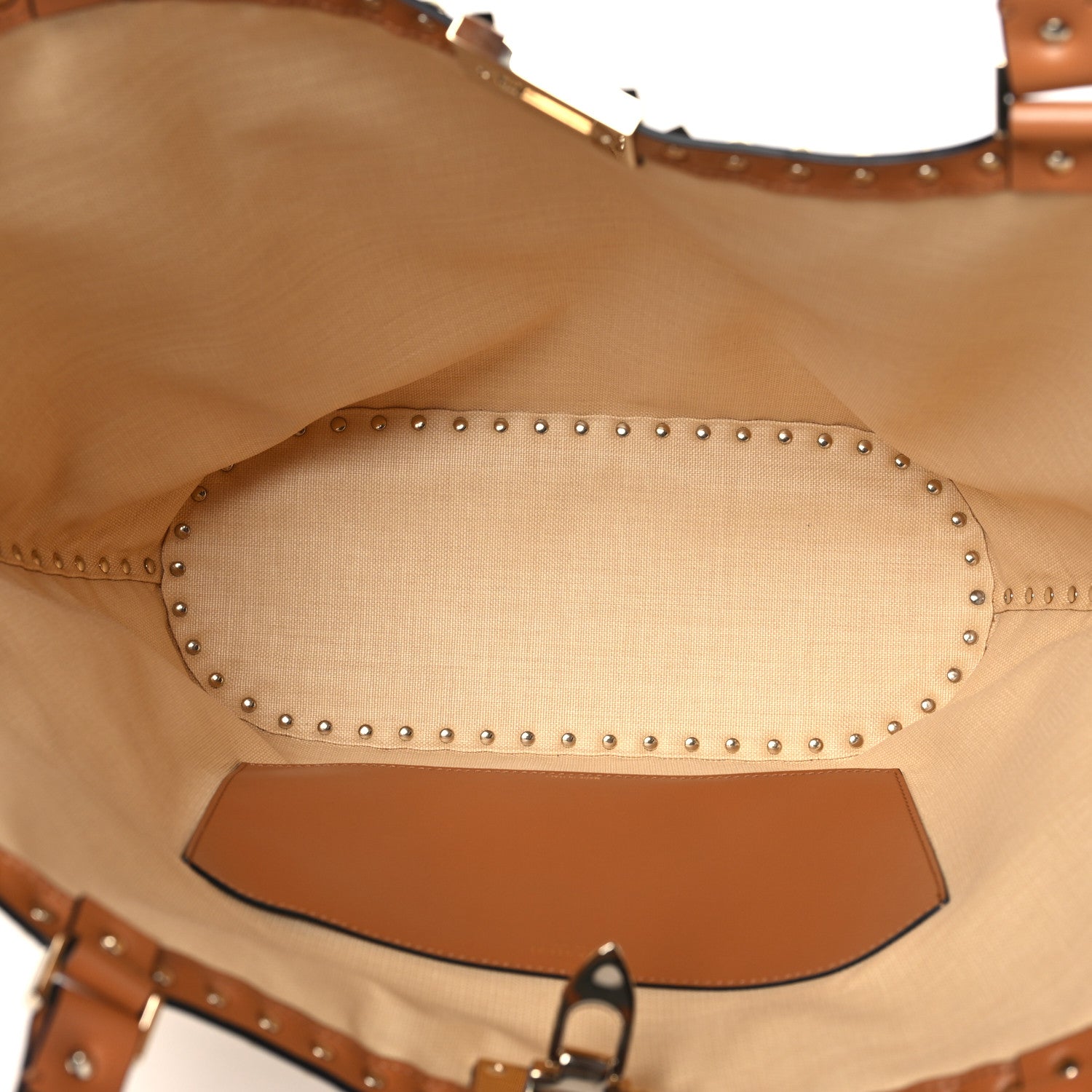 Valentino Garavani Synthetic Raffia Calfskin Rockstud Garden Tote Bag Natural Almond 5 of 9