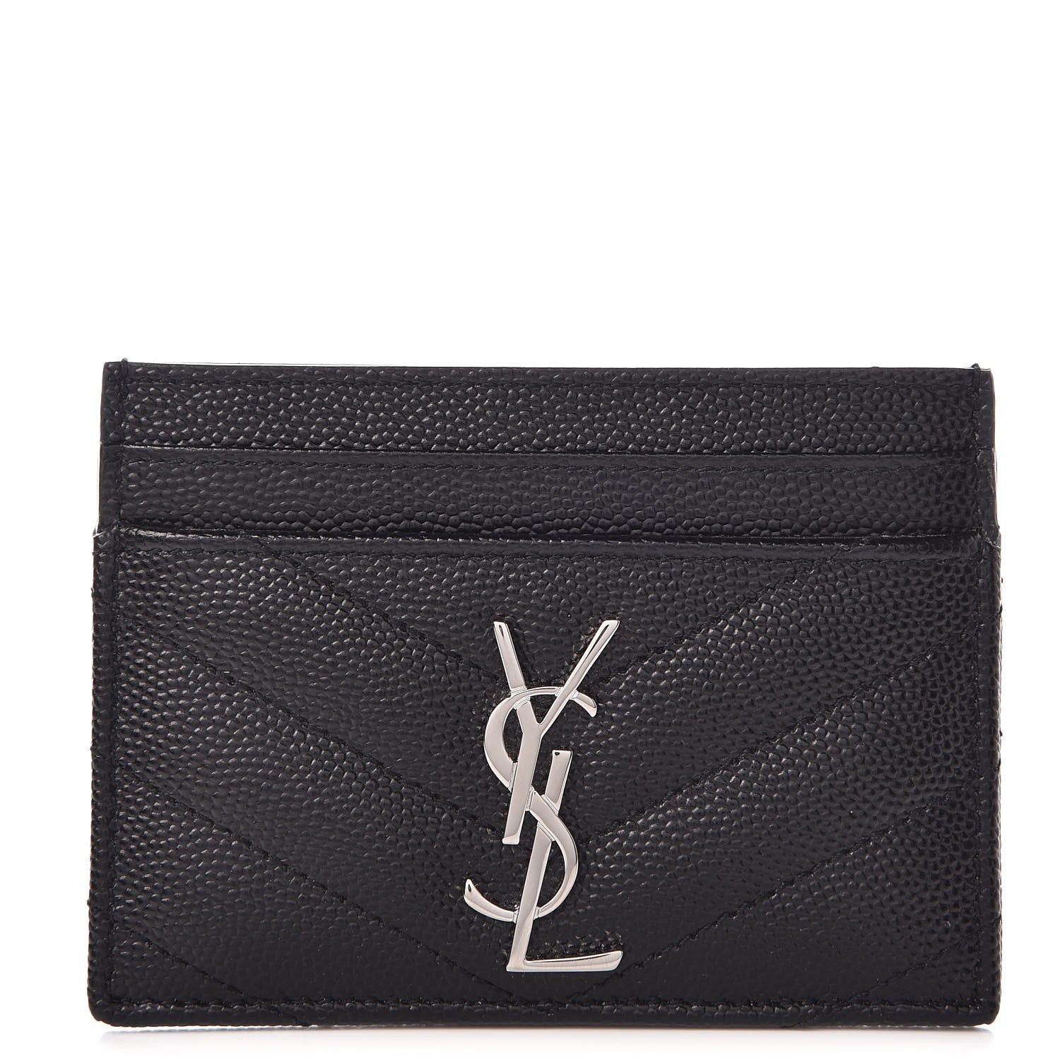 Saint Laurent Grain De Poudre Matelasse Chevron Monogram Credit Card Case Black 1 of 8