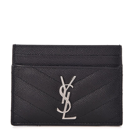 Saint Laurent Grain De Poudre Matelasse Chevron Monogram Credit Card Case Black 1 of 8