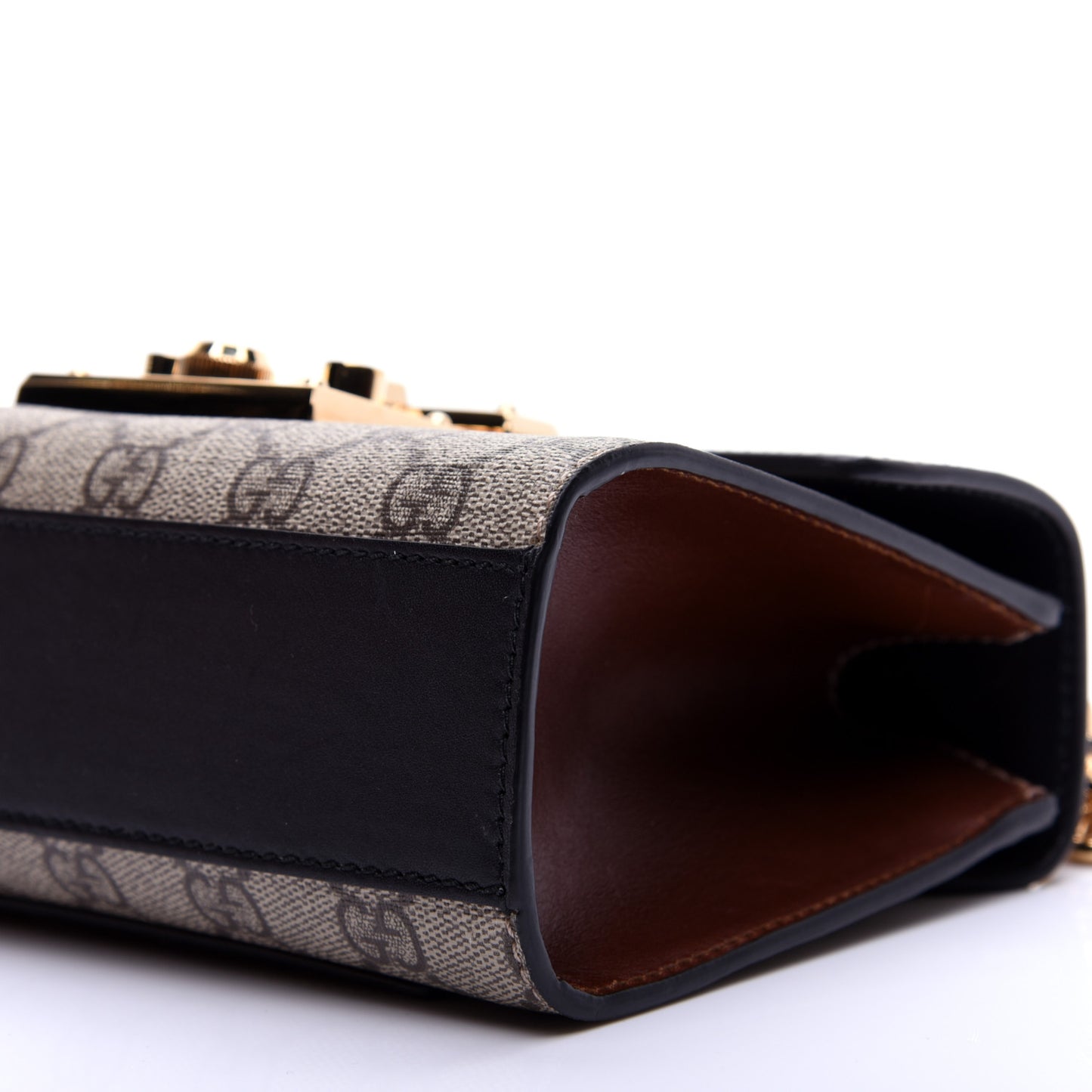 GG Supreme Monogram Calfskin Small Padlock Shoulder Bag Beige Black Cuir