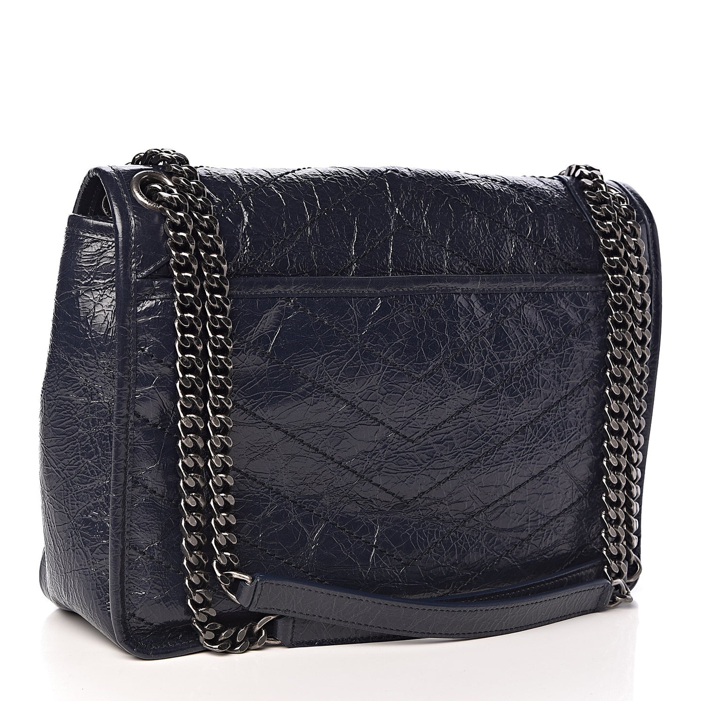 Crinkled Calfskin Matelasse Monogram Medium Niki Chain Satchel Deep Marine