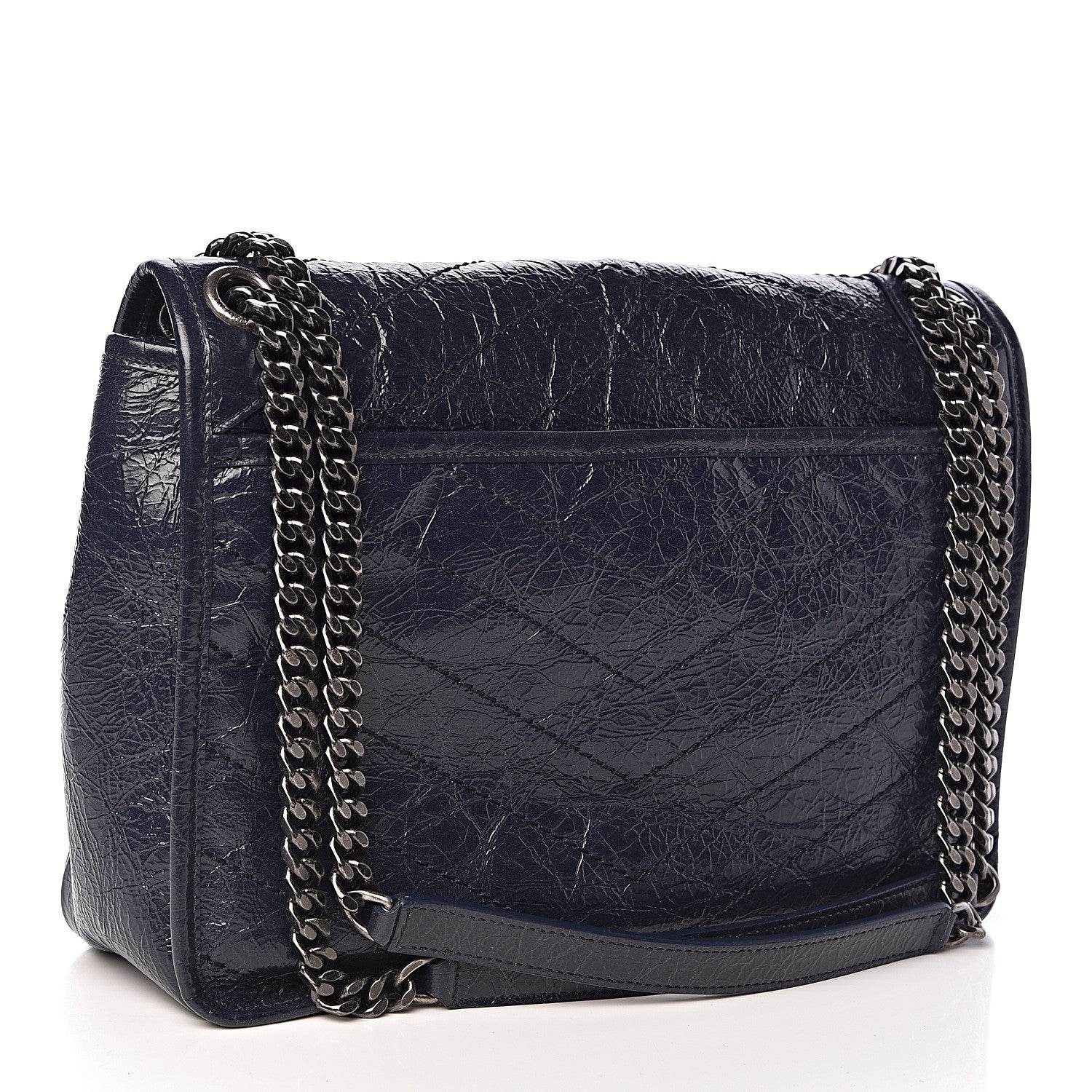 Saint Laurent Crinkled Calfskin Matelasse Monogram Medium Niki Chain Satchel Deep Marine 3 of 10