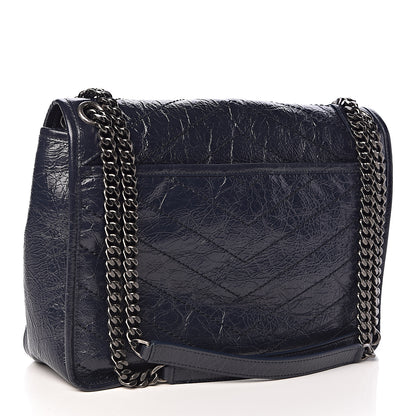 Saint Laurent Crinkled Calfskin Matelasse Monogram Medium Niki Chain Satchel Deep Marine 3 of 10