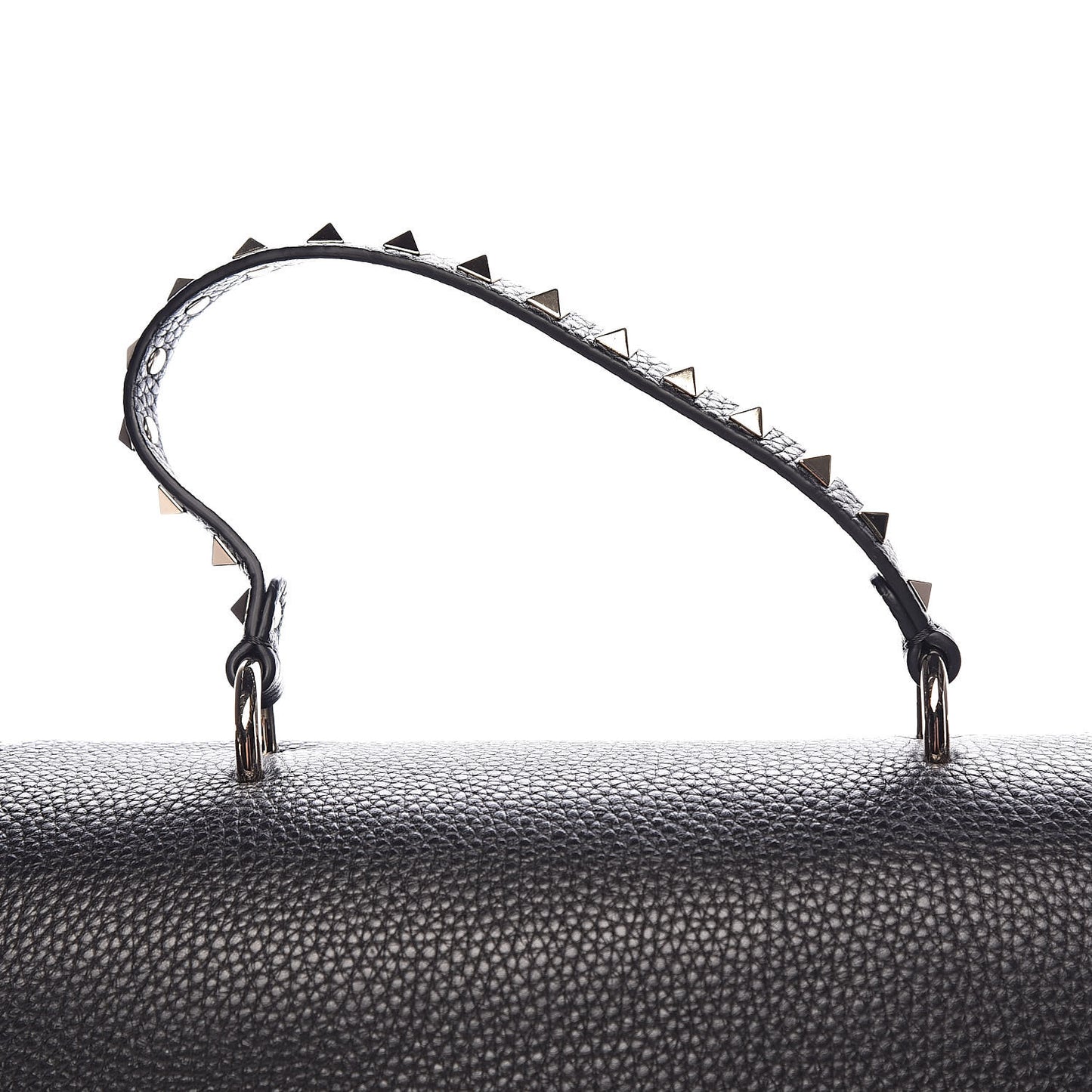 Pebbled Calfskin Rockstud Single Handle Flap Bag Black