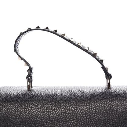 Valentino Garavani Pebbled Calfskin Rockstud Single Handle Flap Bag Black 9 of 10