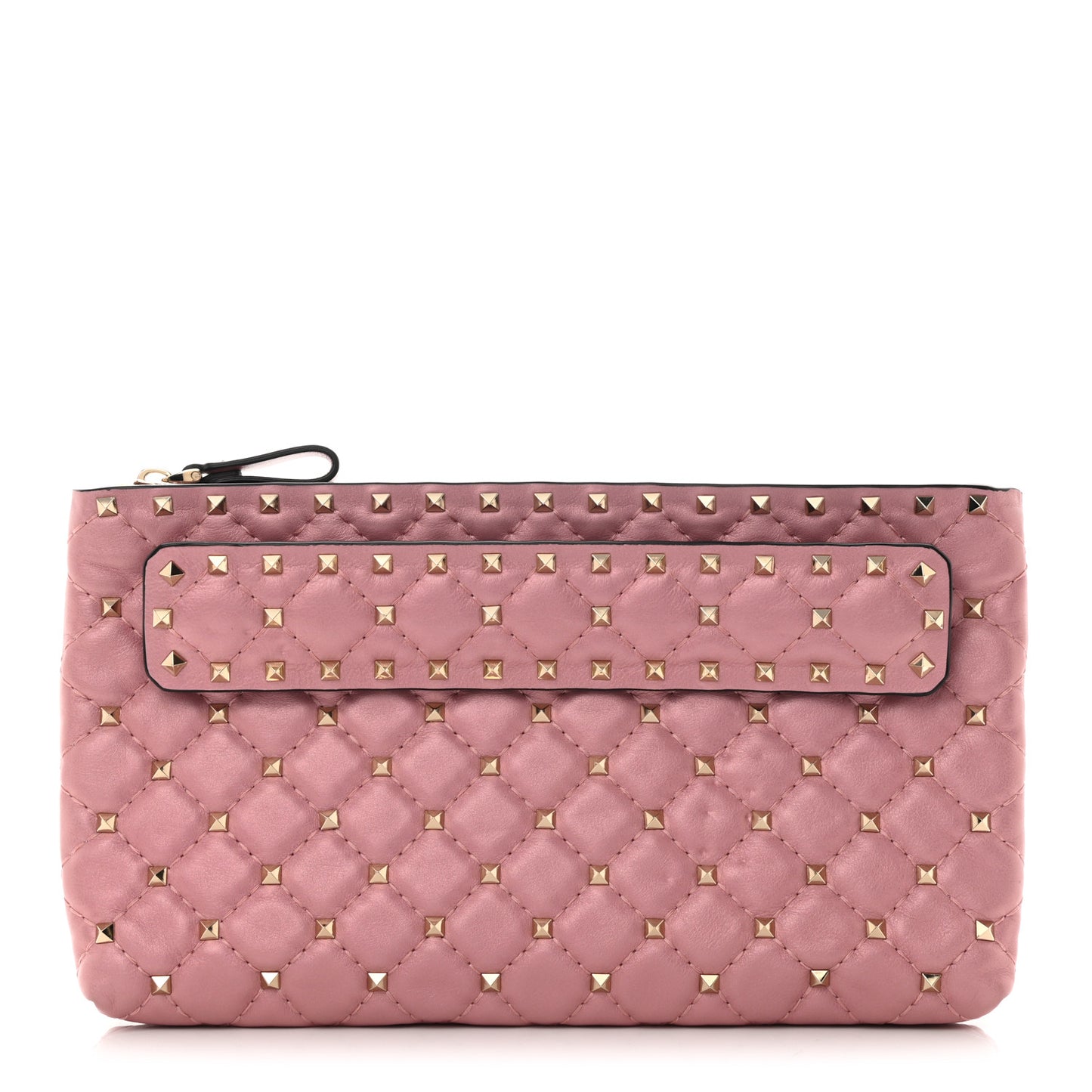 Nappa Rockstud Spike Side Slip Zip Clutch Lipstick
