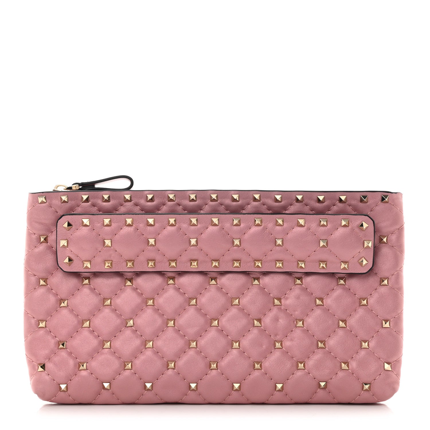 Valentino Garavani Nappa Rockstud Spike Side Slip Zip Clutch Lipstick 1 of 6