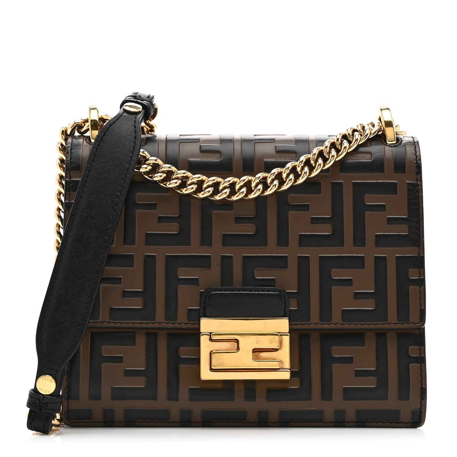 Fendi Vitello Liberty Bi-Color FF 1974 Embossed Small Kan U Shoulder Bag Maya Black 1 of 11