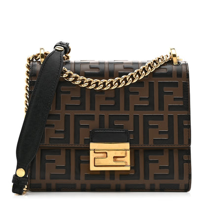 Fendi Vitello Liberty Bi-Color FF 1974 Embossed Small Kan U Shoulder Bag Maya Black 1 of 11