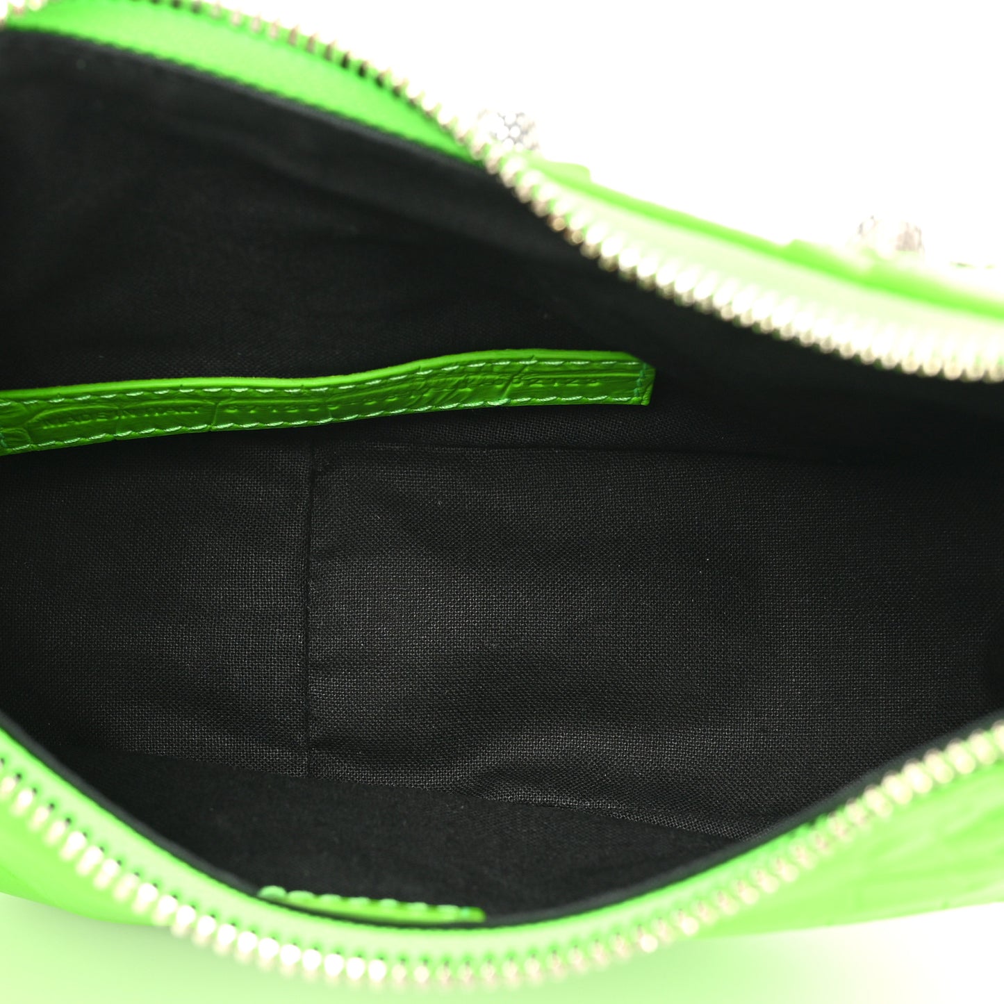 Extra Supple Calfskin Crocodile Embossed Le Cagole Shoulder Bag XS Acid Green