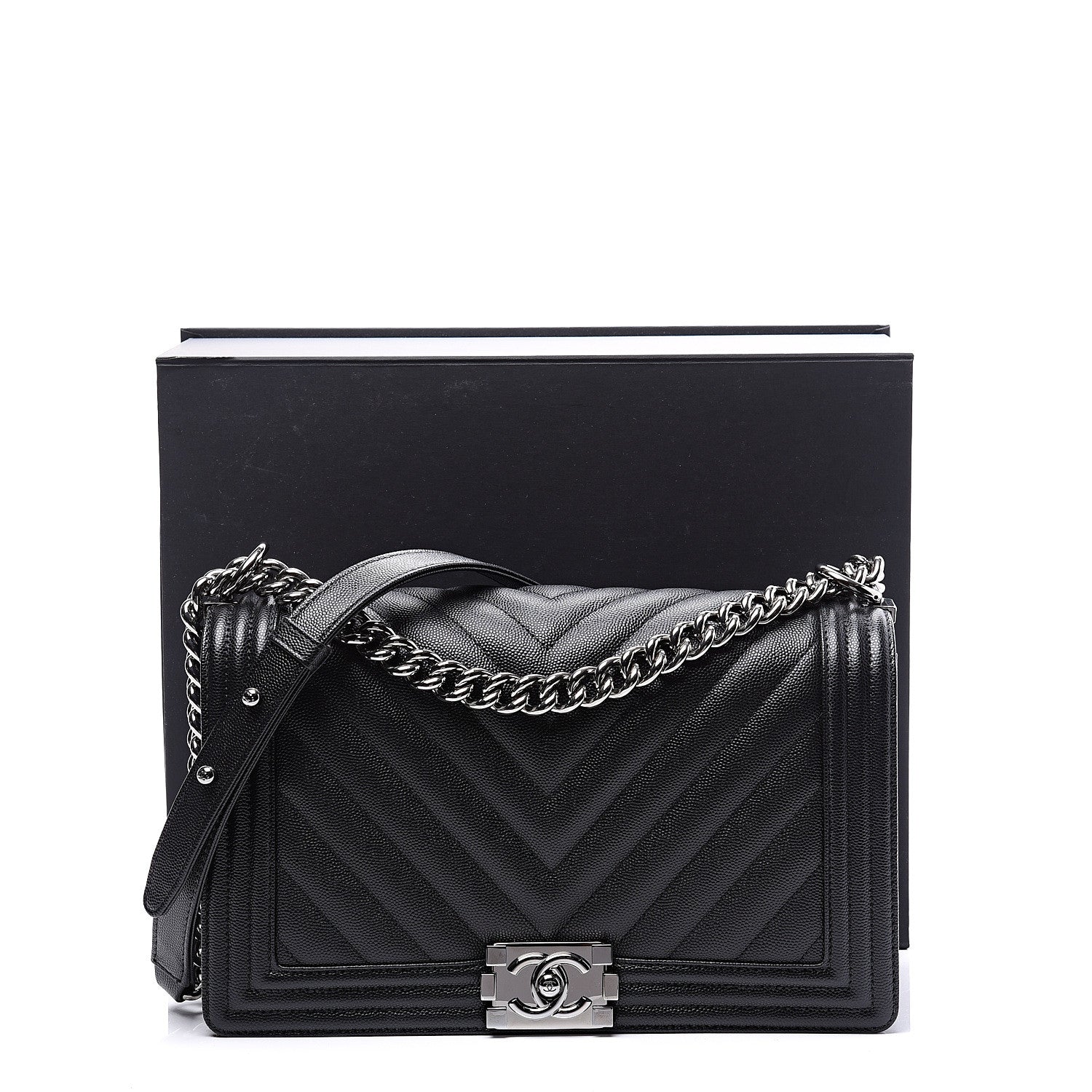 Chanel Caviar Chevron Quilted New Medium Boy Flap Black 10 of 10