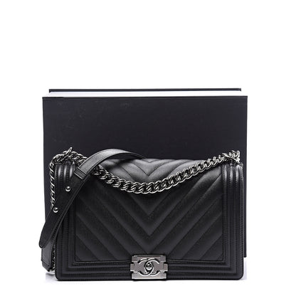 Chanel Caviar Chevron Quilted New Medium Boy Flap Black 10 of 10