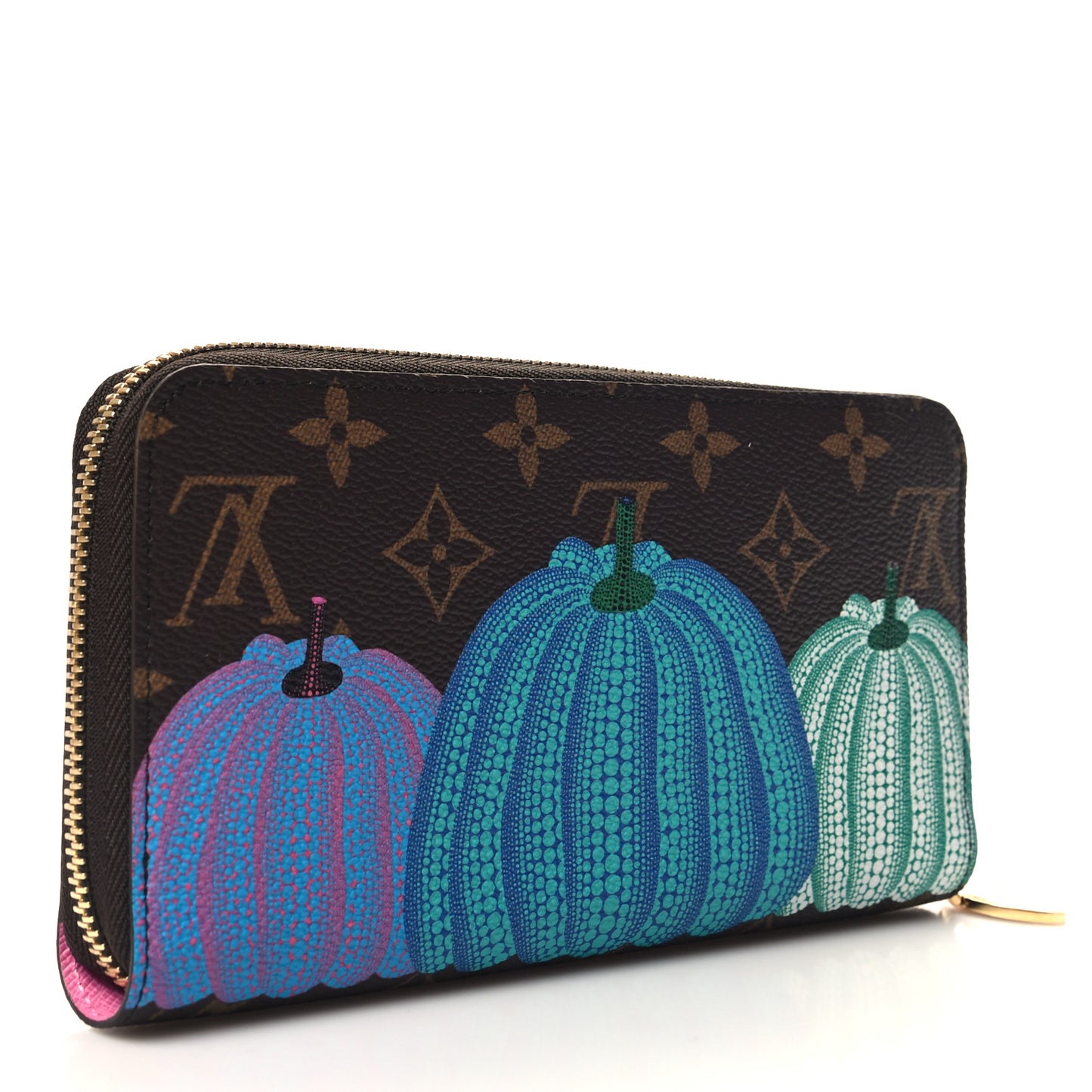 LV X YK Monogram Kusama Pumpkin Zippy Wallet