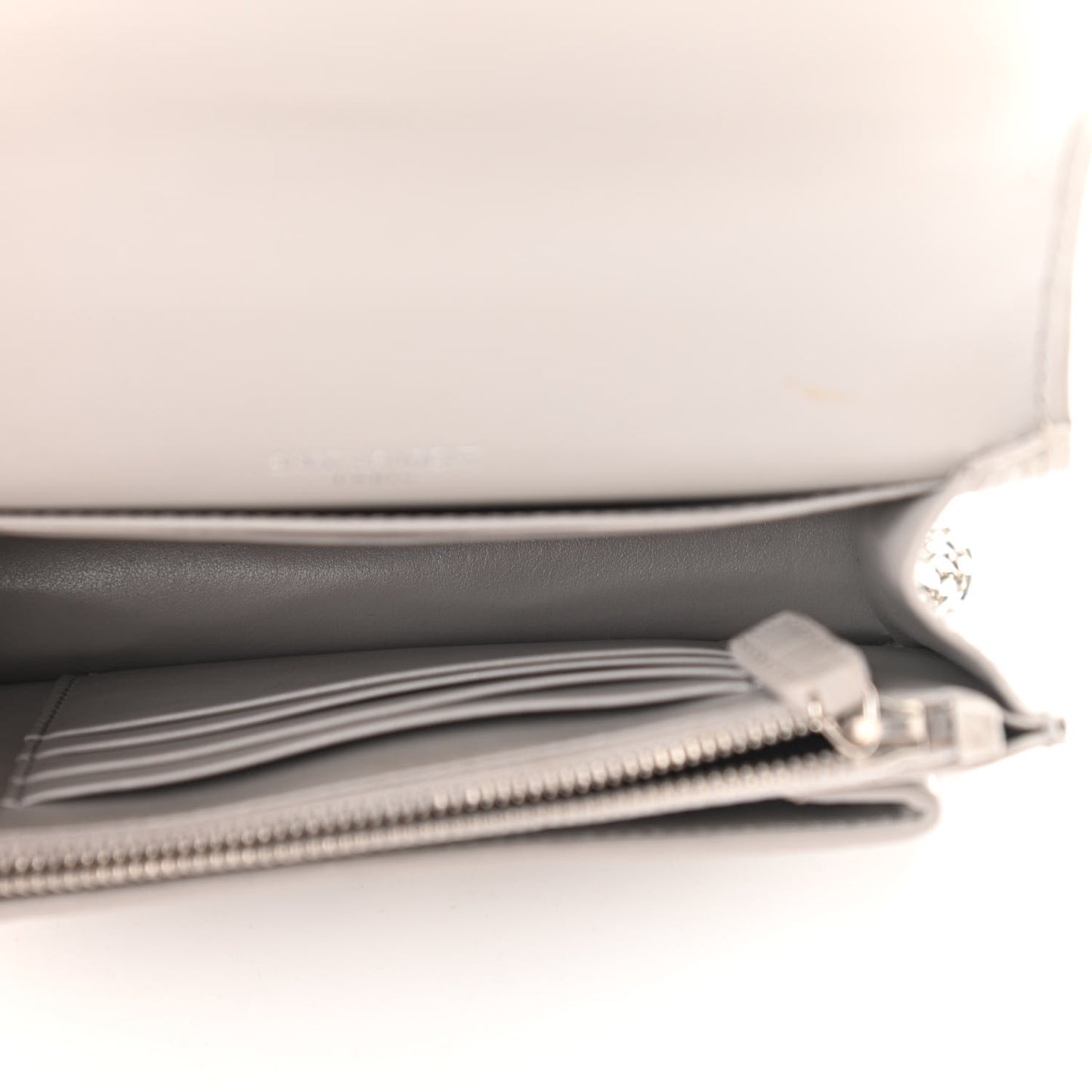 Calfskin Crocodile Embossed Monogram Sunset Chain Wallet Light Grey