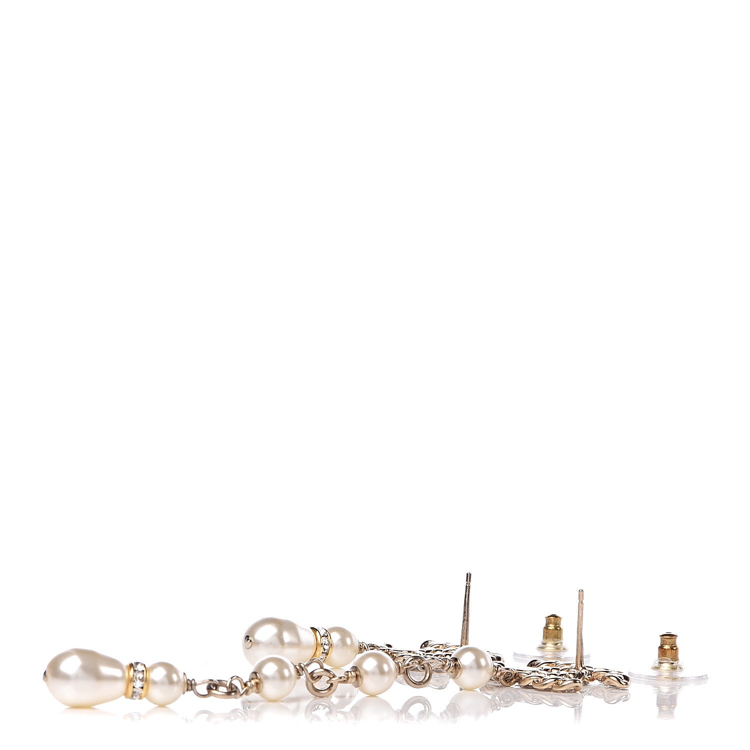 Chanel Crystal Pearl Pearls Coronation Uneven Earrings Gold 3 of 5