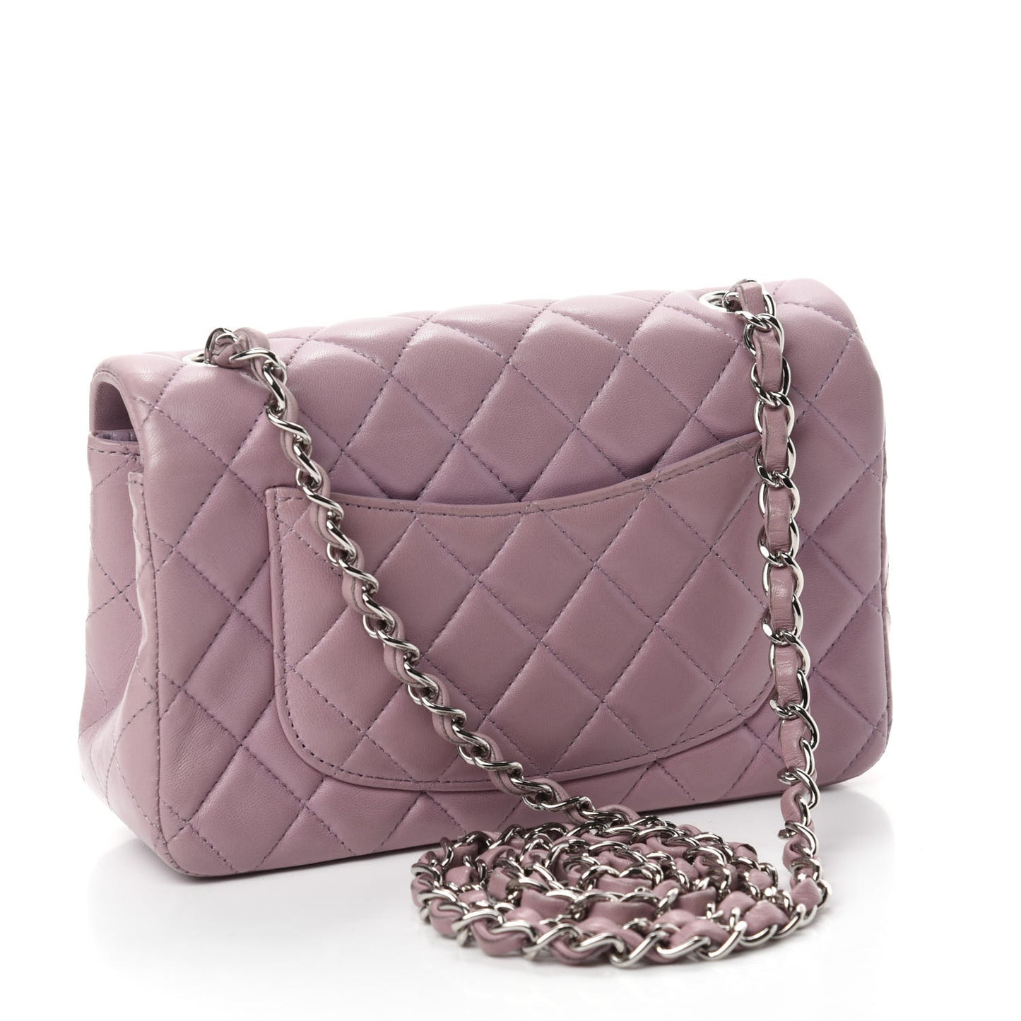 Lambskin Quilted Mini Rectangular Flap Light Purple