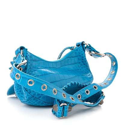 Balenciaga Extra Supple Calfskin Crocodile Embossed Le Cagole Shoulder Bag XS Turquoise 3 of 10