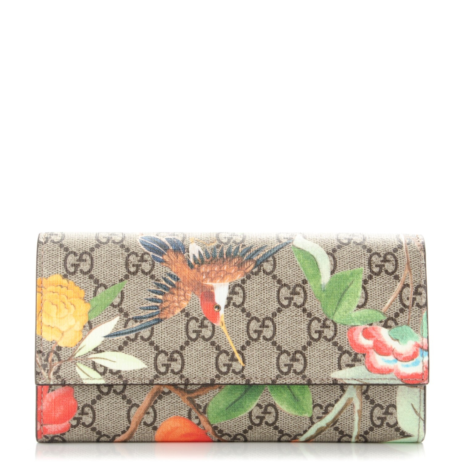Gucci GG Supreme Monogram Tian Continental Wallet Beige Multicolor Red 1 of 7