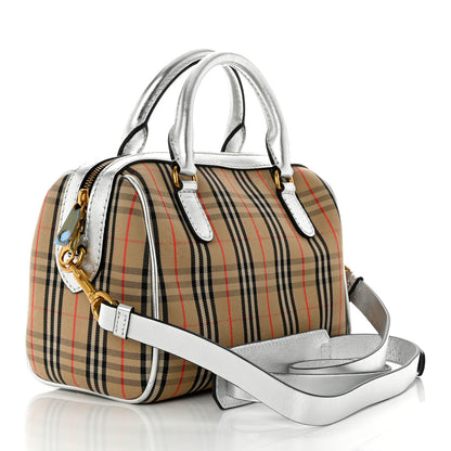 Burberry Smooth Calfskin 1983 Knight Check Link Bowling Bag Silver 3 of 10