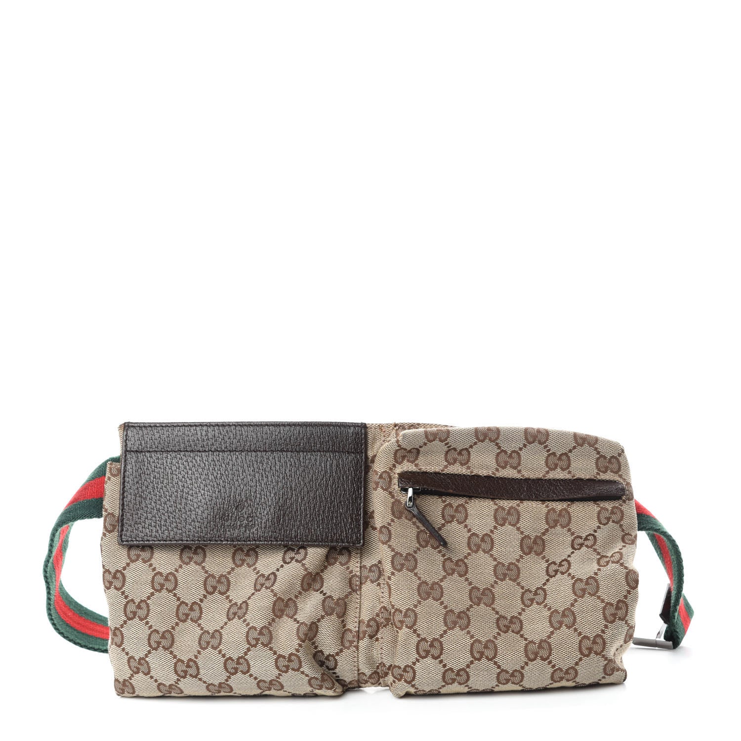 Gucci GG Monogram Double Pocket Belt Bag Dark Brown 1 of 12