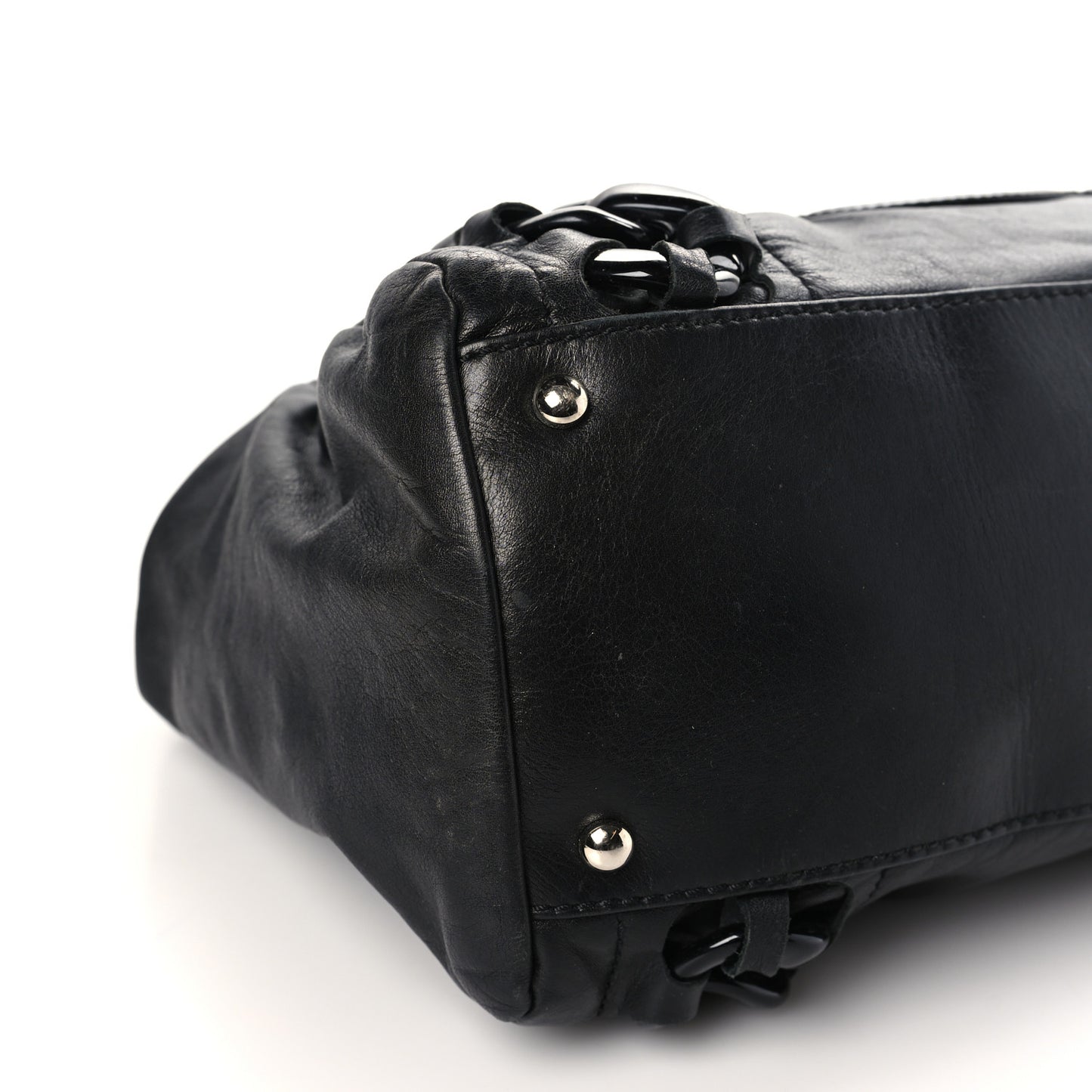 Calfskin Modern Chain Rhodoid East West Tote Black