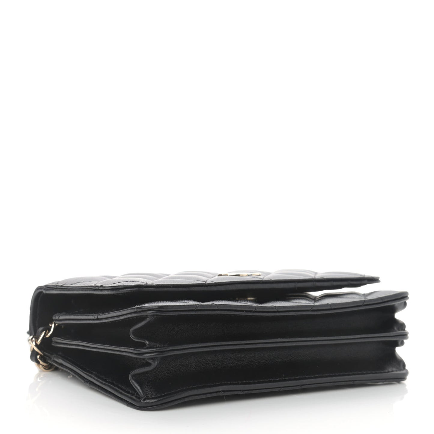 Lambskin Quilted Mini Camellia Bow Wallet On Chain WOC Black
