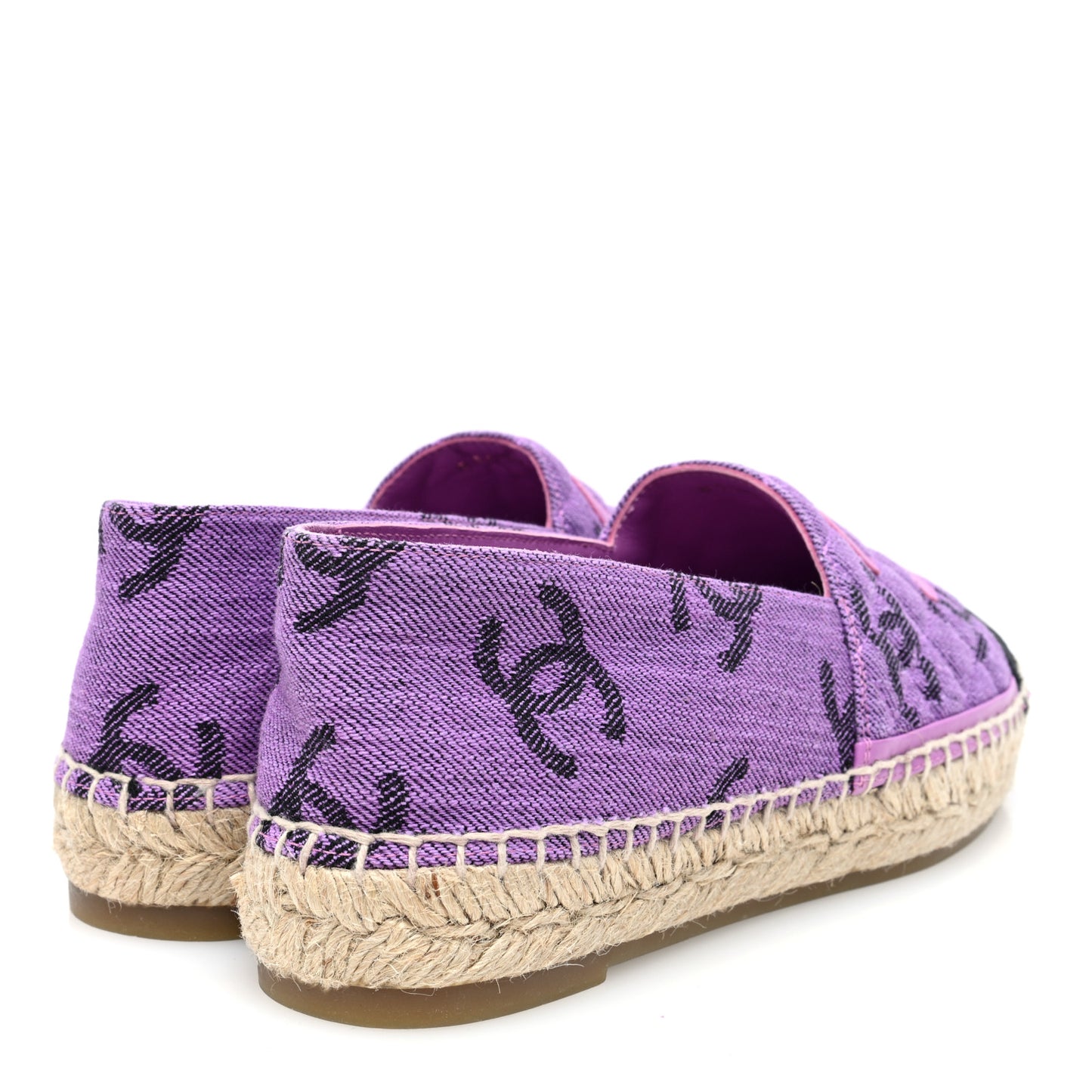 Cotton Jacquard Grosgrain CC Print Espadrilles 38 Purple Black
