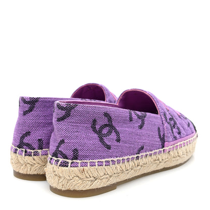 Chanel Cotton Jacquard Grosgrain CC Print Espadrilles 38 Purple Black 4 of 8