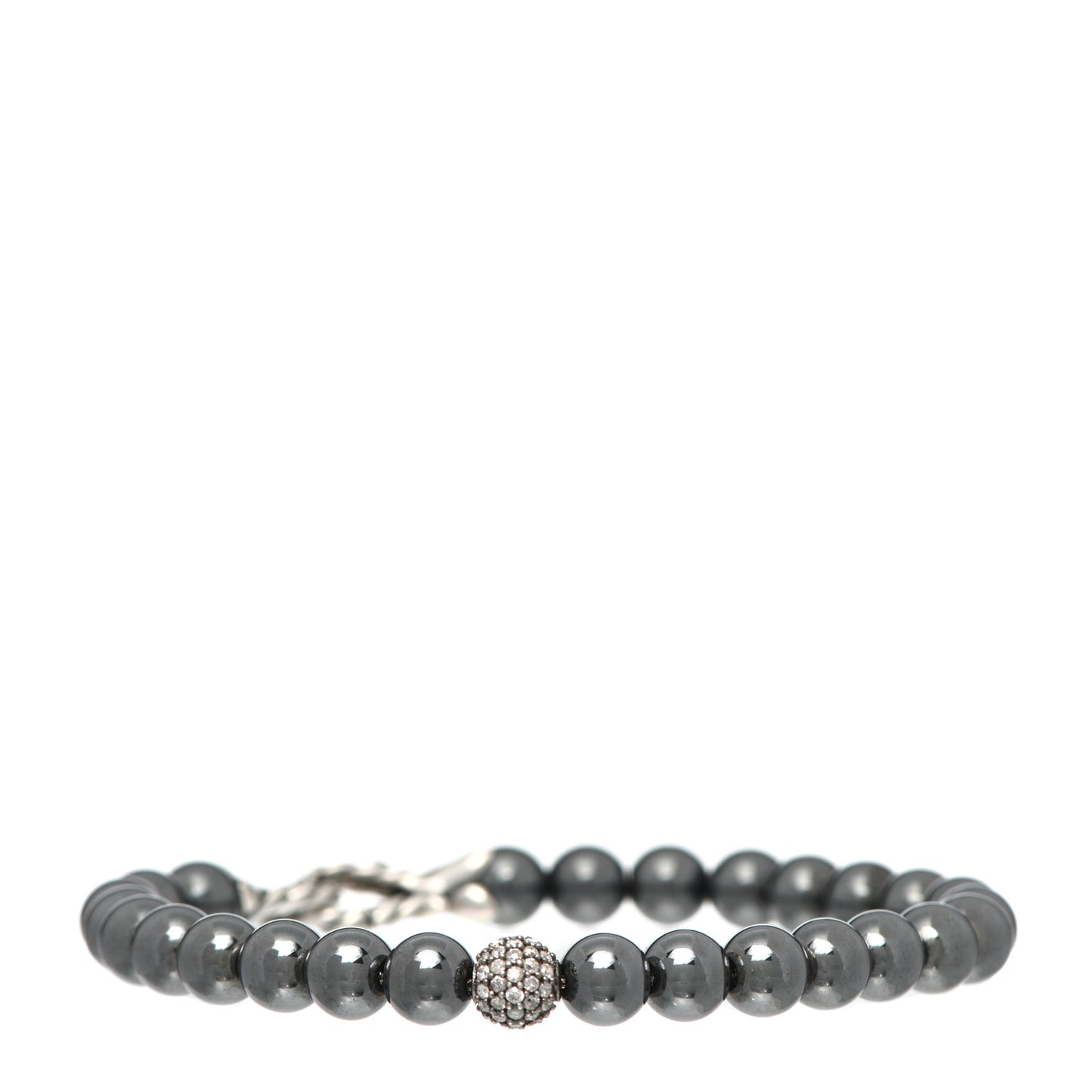 Sterling Silver Diamond Hematine 6mm Spiritual Beads Bracelet