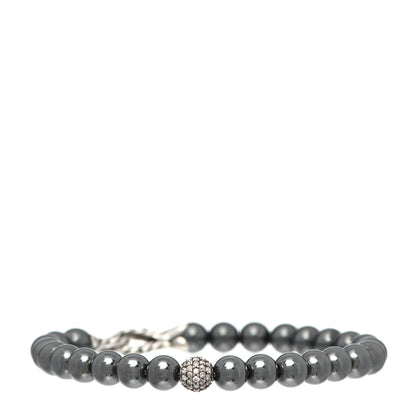 David Yurman Sterling Silver Diamond Hematine 6mm Spiritual Beads Bracelet 1 of 5