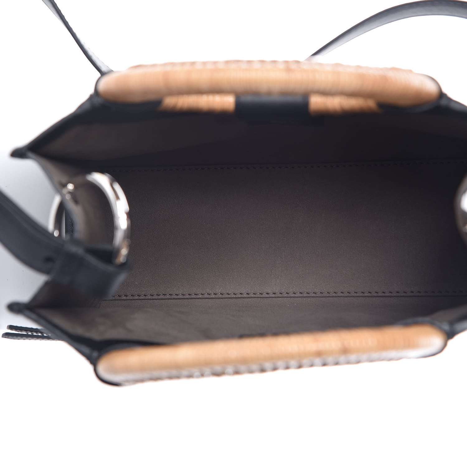 Fendi Vitello Century Wicker Bi-Color FF 1974 Embossed Small Runaway Shopper Tote Maya Black 5 of 9