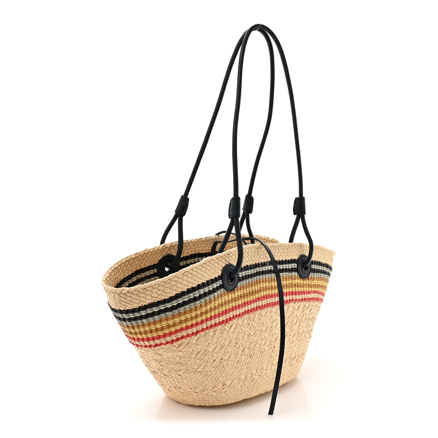 Loewe Calfskin Raffia Paulas Ibiza Small Anagram Basket Tote Bag Natural Blue 3 of 9