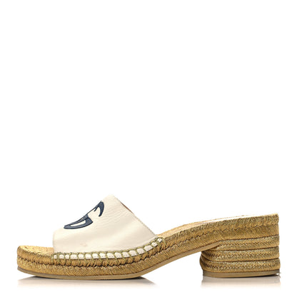 Gucci Malaga Kid Lifford Calfskin GG Mid Heel Slide 37 White Blue 1 of 10