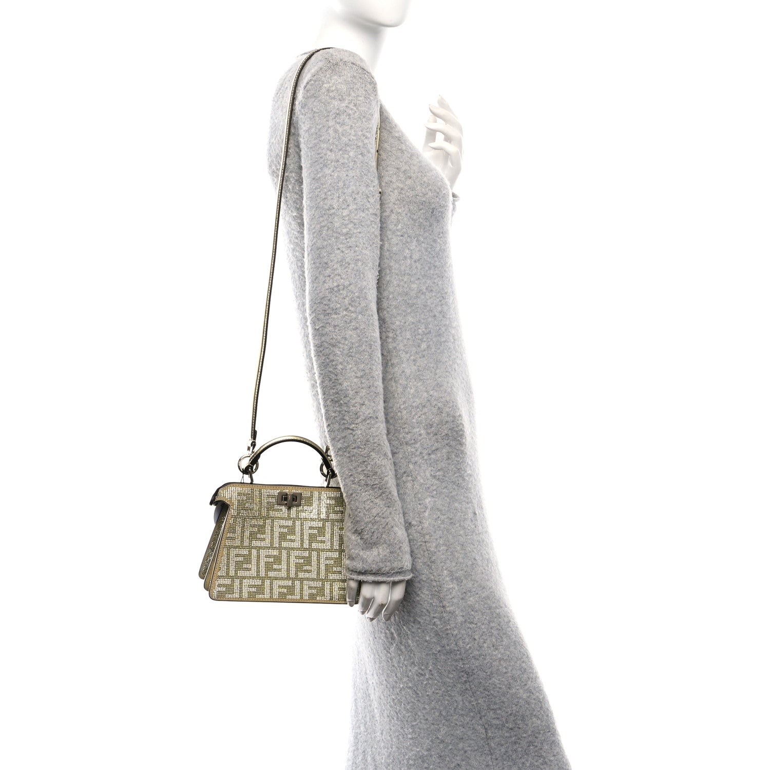 Fendi Crystal Vitello Laminato FF Petite Peekaboo I SEE U Satchel Crystal Platinum Light Gold 2 of 8