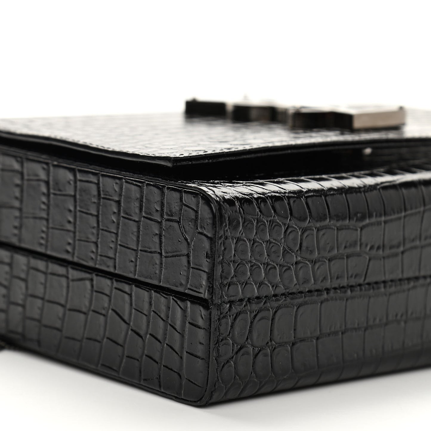 Calfskin Crocodile Embossed Monogram Small Kate Slide Chain Crossbody Box Bag Black