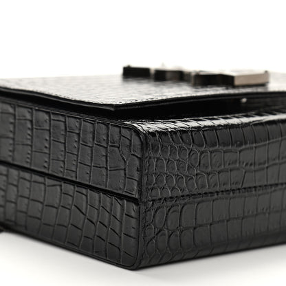 Saint Laurent Calfskin Crocodile Embossed Monogram Small Kate Slide Chain Crossbody Box Bag Black 9 of 10