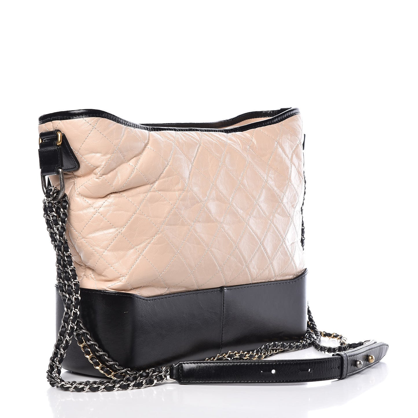 Aged Calfskin Quilted Large Gabrielle Hobo Beige Black
