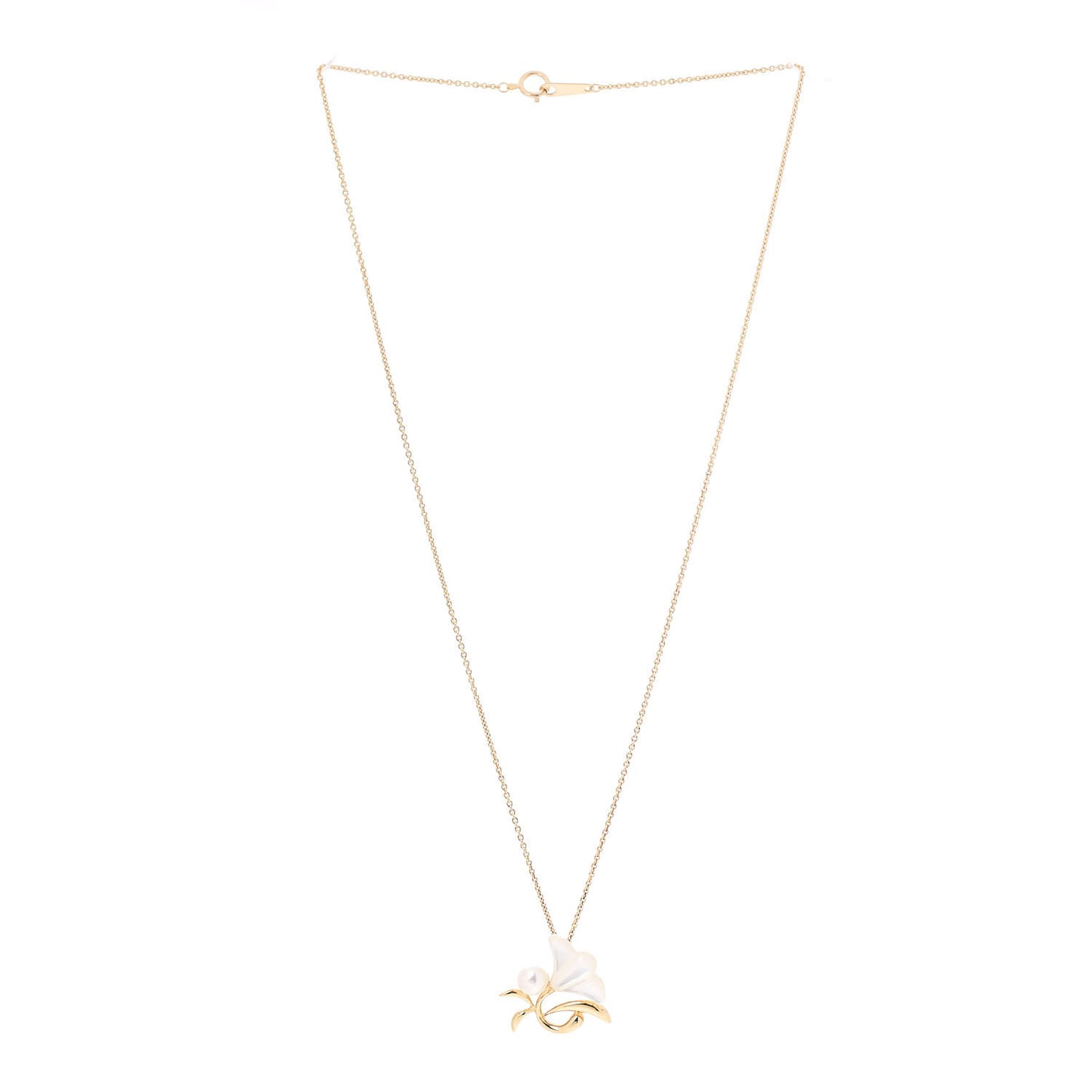 18K Yellow Gold Akoya Pearl Mother of Pearl 5.5mm Pedant Necklace
