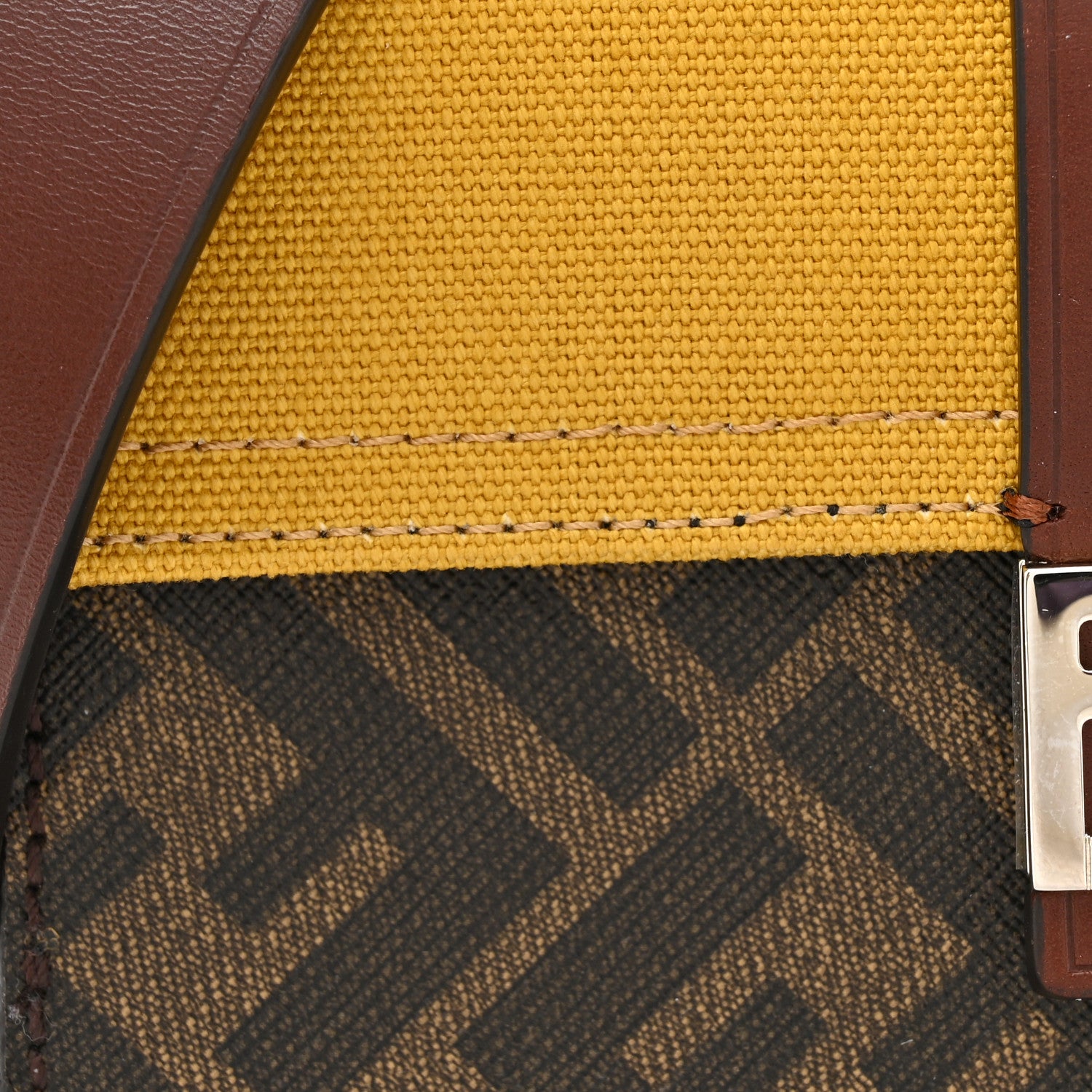 Fendi Glazed Fabric Cotton Vitello King Aura FF 1974 Baguette Belt Pouch Tobacco Moro Mimosa Gianda 8 of 10