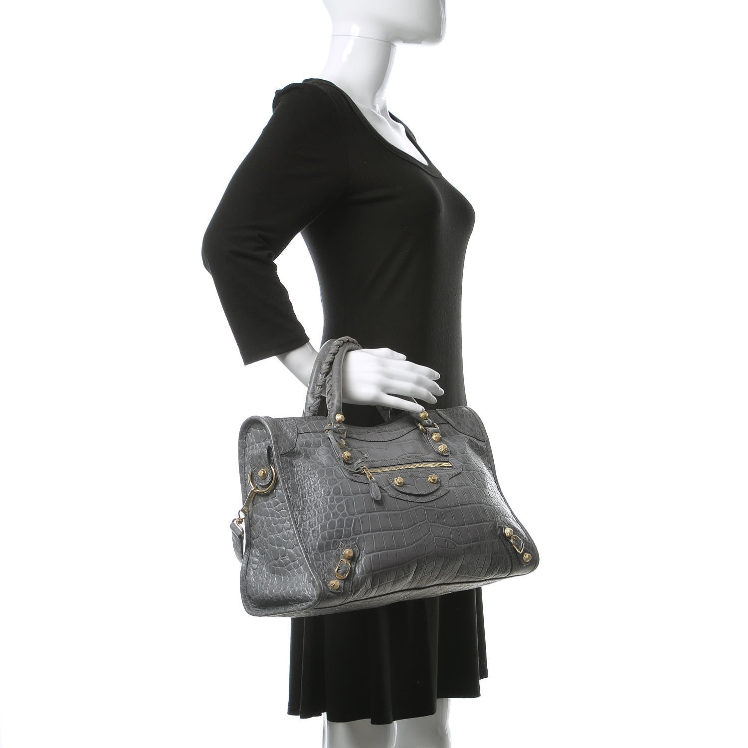 Balenciaga Calfskin Crocodile Embossed Giant 12 Gold Hardware City Gris Beton 2 of 12