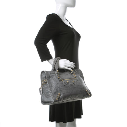 Balenciaga Calfskin Crocodile Embossed Giant 12 Gold Hardware City Gris Beton 2 of 12