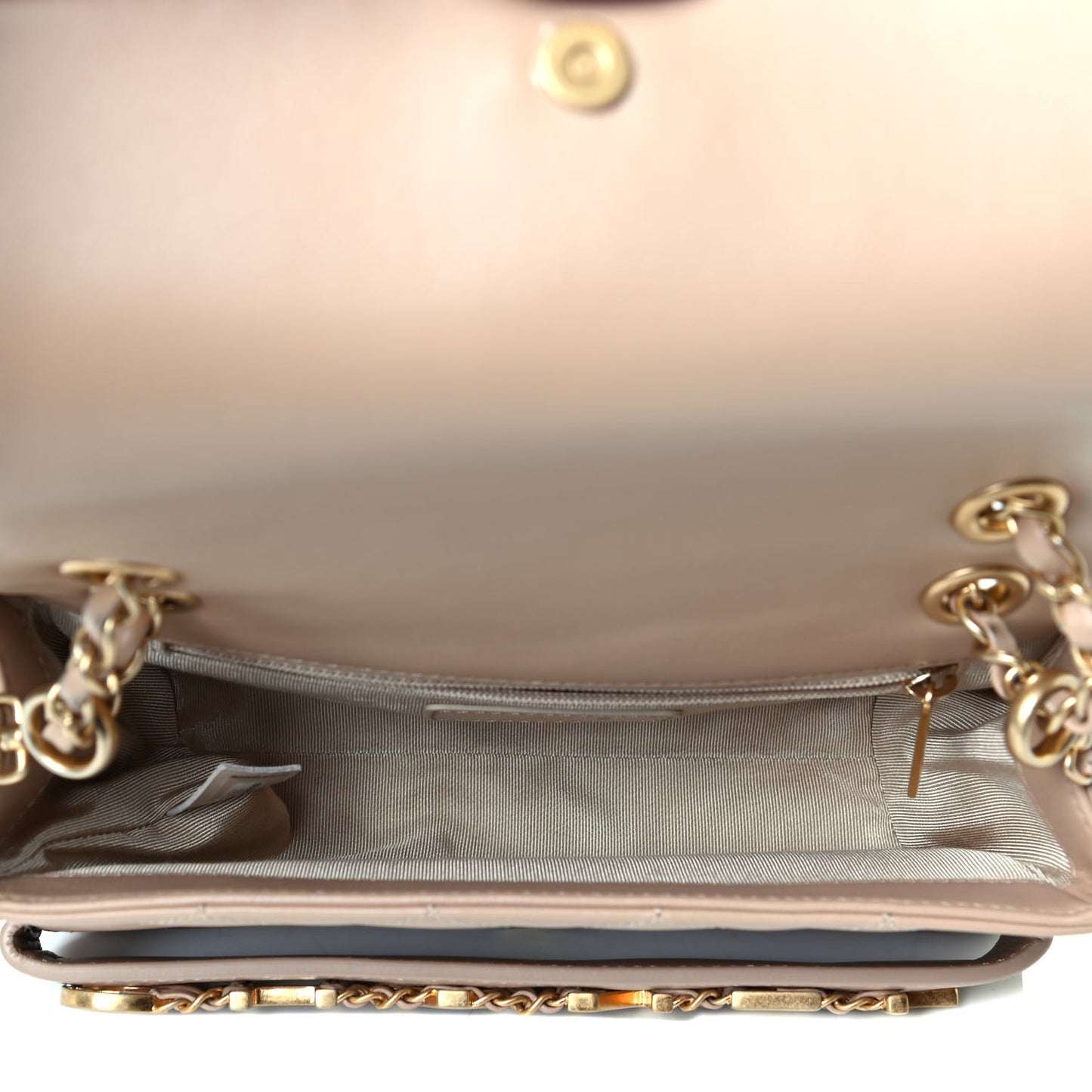 Calfskin Quilted Small Enchained Flap Beige