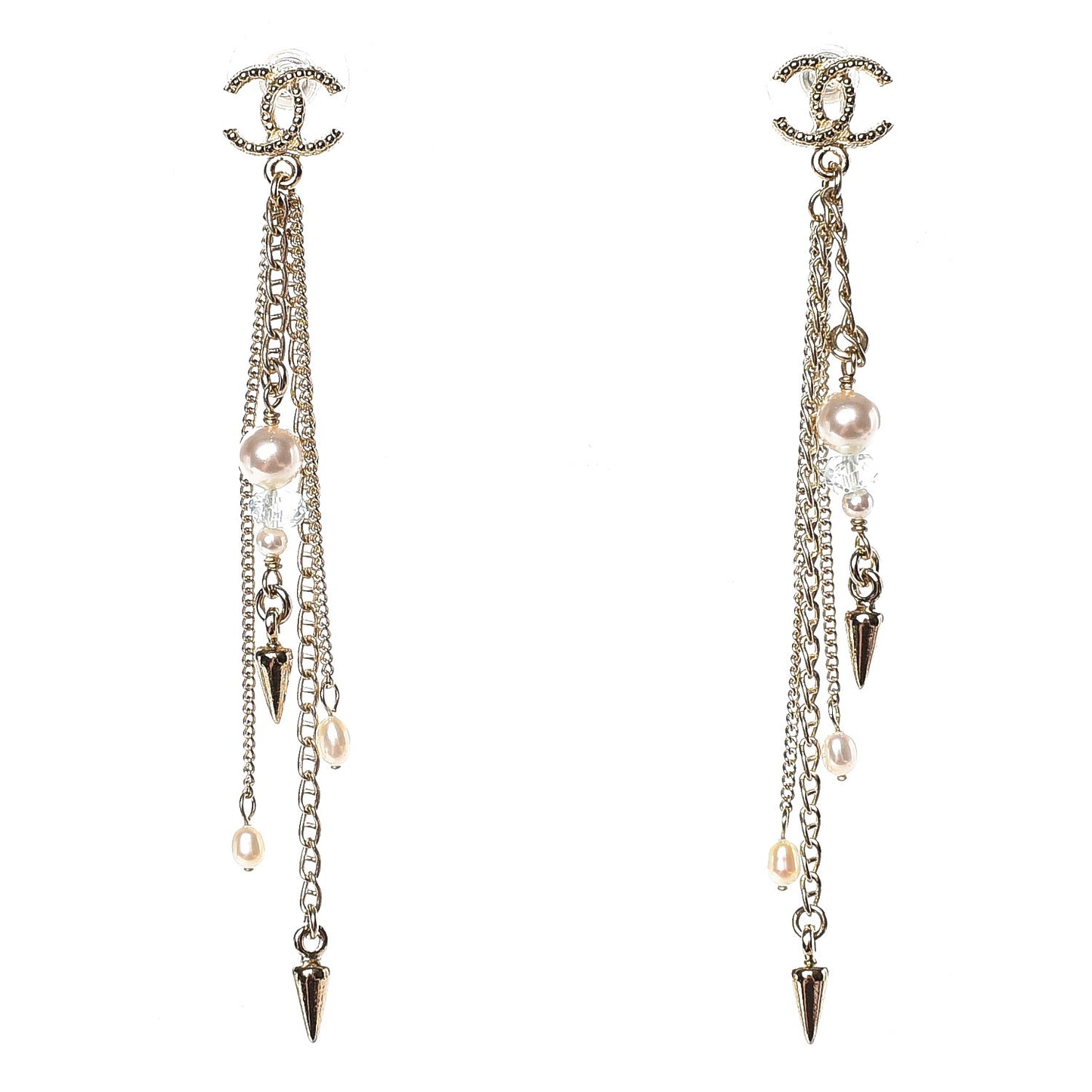 Pearl Beaded CC Drop Earrings Gold