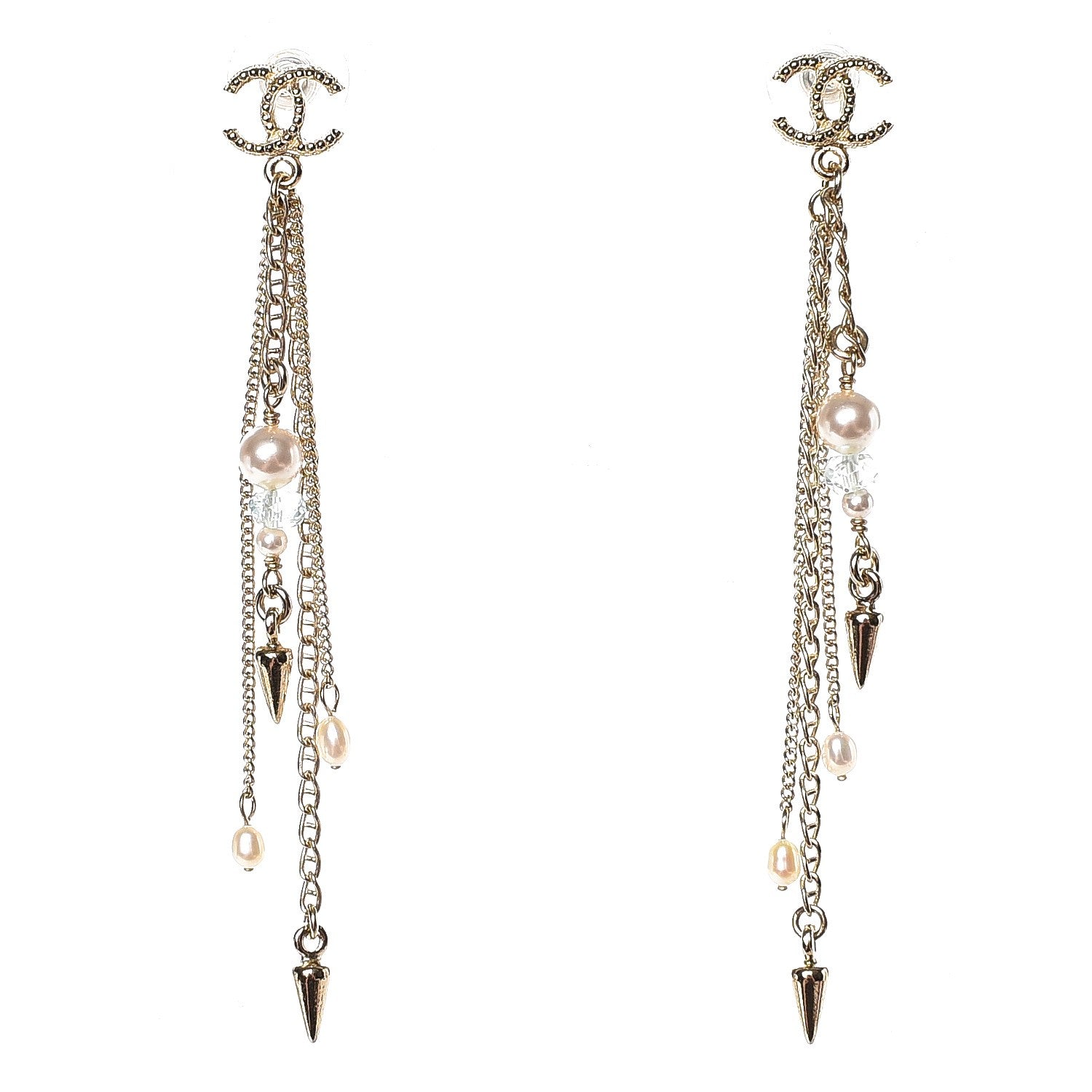 Chanel Pearl Beaded CC Drop Earrings Gold 1 of 4