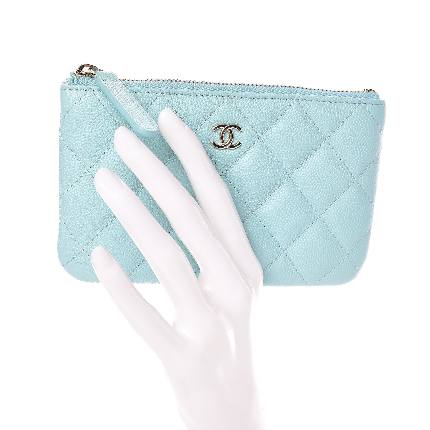 Chanel Caviar Quilted Small Cosmetic Case Light Blue 2 of 9