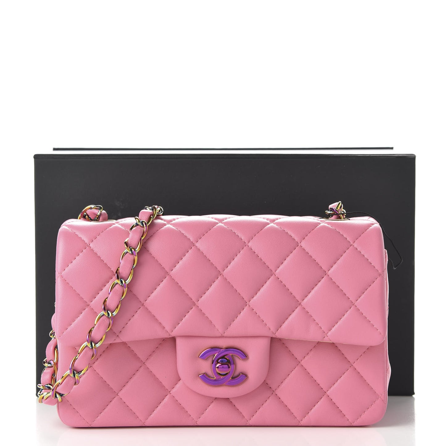 Lambskin Quilted Mini Rectangular Flap Pink Yellow