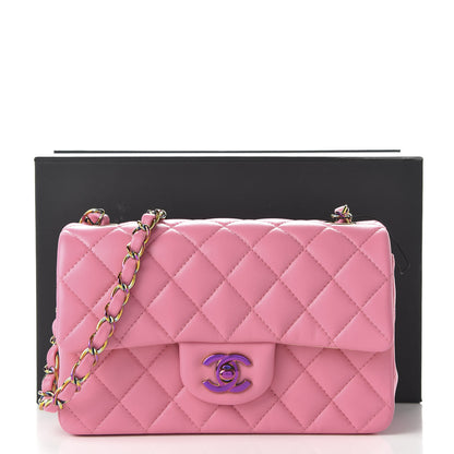 Chanel Lambskin Quilted Mini Rectangular Flap Pink Yellow 11 of 11