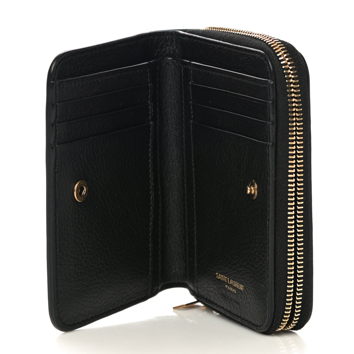 Saint Laurent Grained Calfskin Tiny Monogram Compact Zip Around Wallet Black 5 of 11