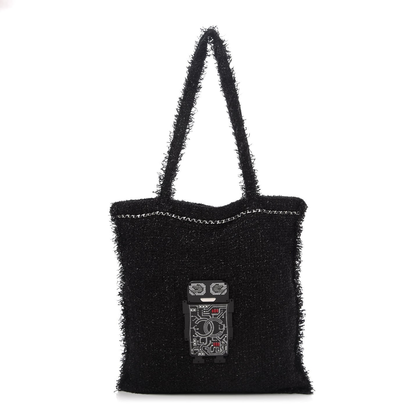 Tweed Resin Strass Large Robot Shopping Bag Black